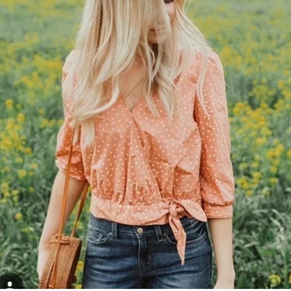 Madewell Star Scatter Coral Wrap Top Medium Long Sleeves